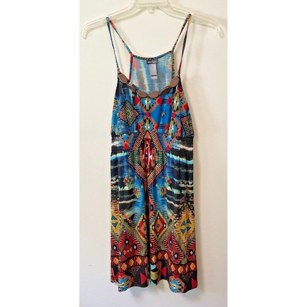 BISOU BISOU Dress Size 16 Excellent Condition Wooden Neckline Elastic Waist Gorg